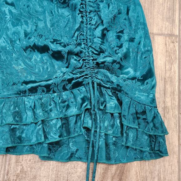 Revolve Majorelle Dress Size M Green Satin Floral Jacquard Puff Sleeve Ruffle - Picture 11 of 16